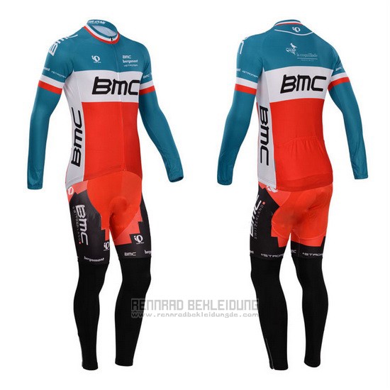 2014 Fahrradbekleidung BMC Champion Italien Blau und Orange Trikot Langarm und Tragerhose - zum Schließen ins Bild klicken
